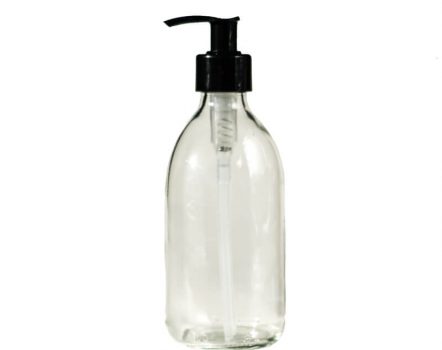 Glass pump bottle with black pump