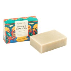 HelemaalShea Shampoo Bar Argan & Rhassoul, light brown handmade bar for natural hair care.