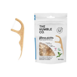 A pack of Humble Co. Natural Floss Picks in mint flavor, featuring plant-based handles and a compact design for sustainable oral care.