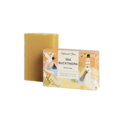 HelemaalShea Sea Buckthorn Facial Soap, a handmade orange-toned bar with natural ingredients for gentle cleansing.