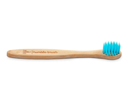 Baby toothbrush with bamboo handle and blue nylon bristles
