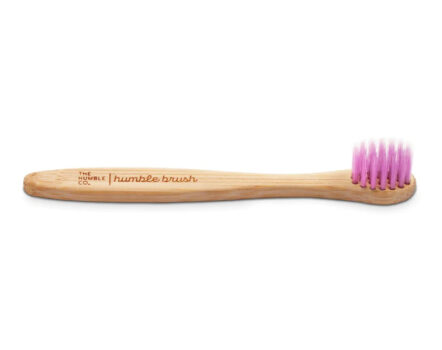 baby training toothbrush with bamboo handle and purple bristles