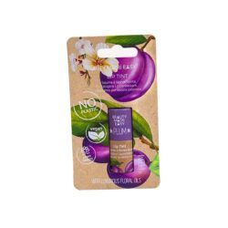 Plum Tinted Lip Balm in its retail packaging, featuring floral and plum illustrations with vegan and plastic-free certifications